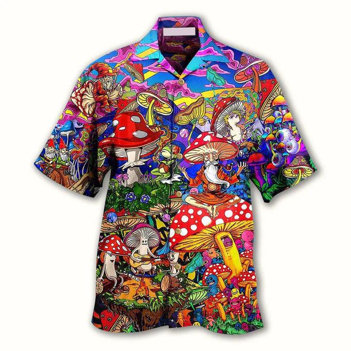 Hippie Hawaiian Shirt - Hippie Mushroom Happy Together Hawaiian Shirt For Summer - Perfect Gift For Friend, Family - Amzanimalsgift