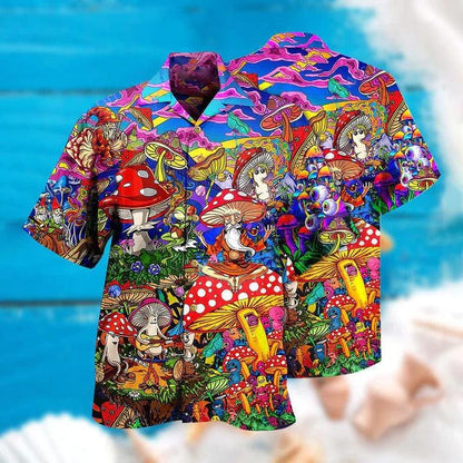 Hippie Hawaiian Shirt - Hippie Mushroom Happy Together Hawaiian Shirt For Summer - Perfect Gift For Friend, Family - Amzanimalsgift