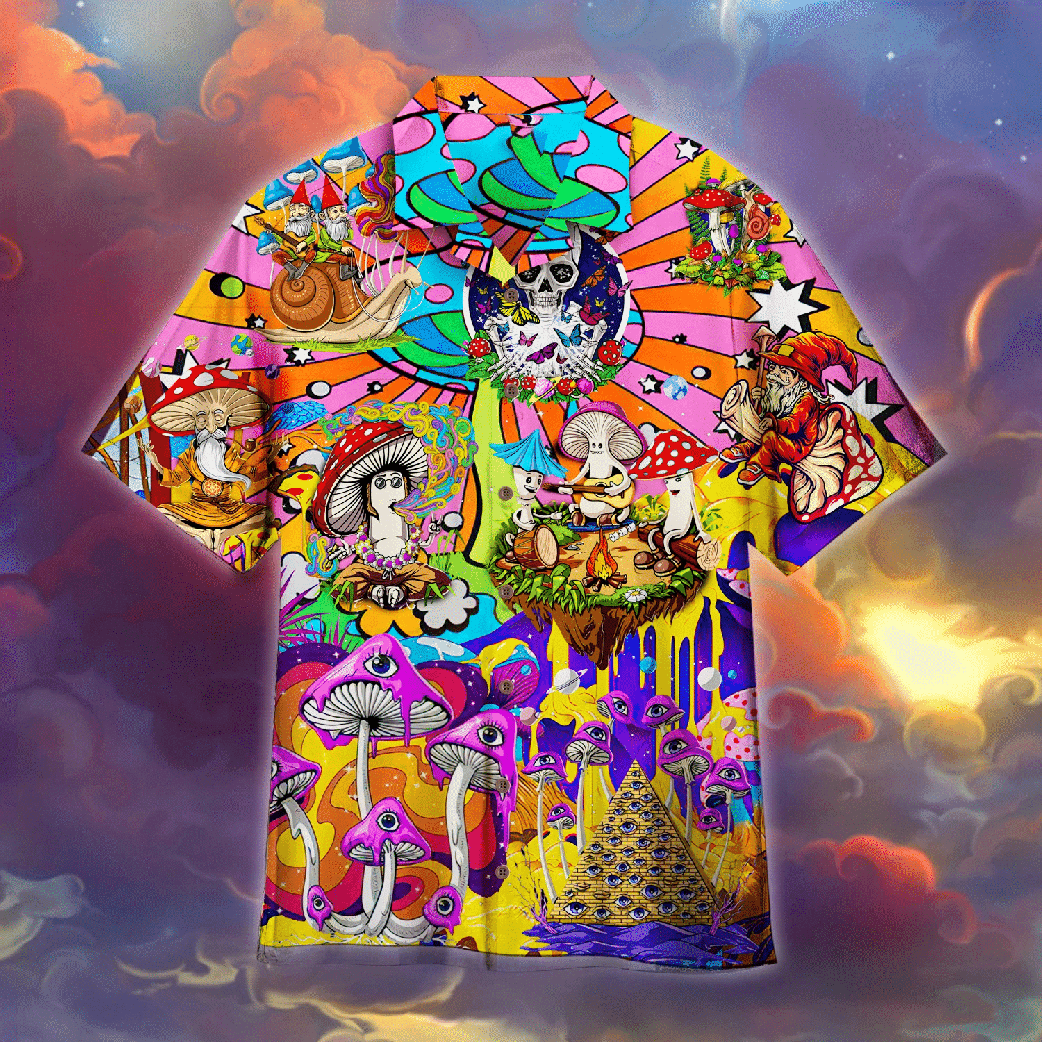 Hippie Hawaiian Shirt - Hippie Mushroom Peace Life Hawaiian Shirt - Perfect Gift For Friend, Family - Amzanimalsgift
