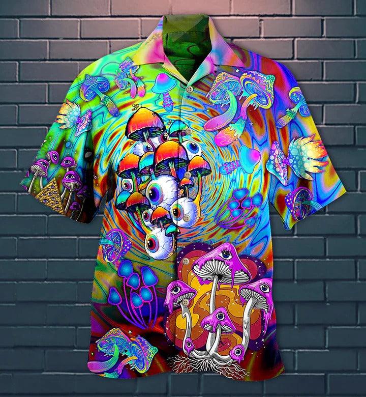 Hippie Hawaiian Shirt - Hippie Mushroom Stay Trippy Little Hippie Colorful Hawaiian Shirt For Summer - Perfect Gift For Friend, Family - Amzanimalsgift