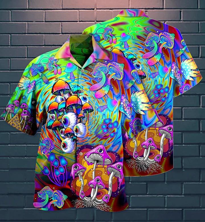 Hippie Hawaiian Shirt - Hippie Mushroom Stay Trippy Little Hippie Colorful Hawaiian Shirt For Summer - Perfect Gift For Friend, Family - Amzanimalsgift