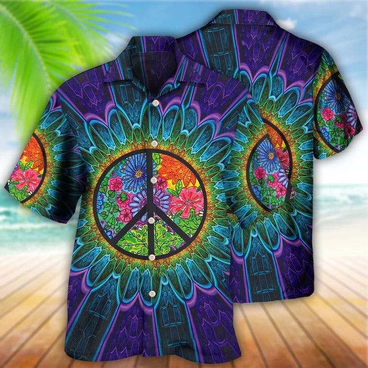 Hippie Hawaiian Shirt - Hippie Sign Style Lover Hippie Hawaiian Shirt For Summer - Perfect Gift For Friend, Family - Amzanimalsgift