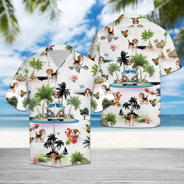 Hippie Hawaiian Shirt - Hippie Van Beagle Summer Vacation On Island Hawaiian Shirt - Perfect Gift For Friend, Family - Amzanimalsgift