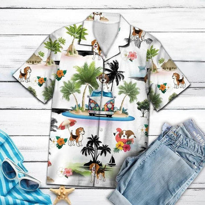 Hippie Hawaiian Shirt - Hippie Van Beagle Summer Vacation On Island Hawaiian Shirt - Perfect Gift For Friend, Family - Amzanimalsgift