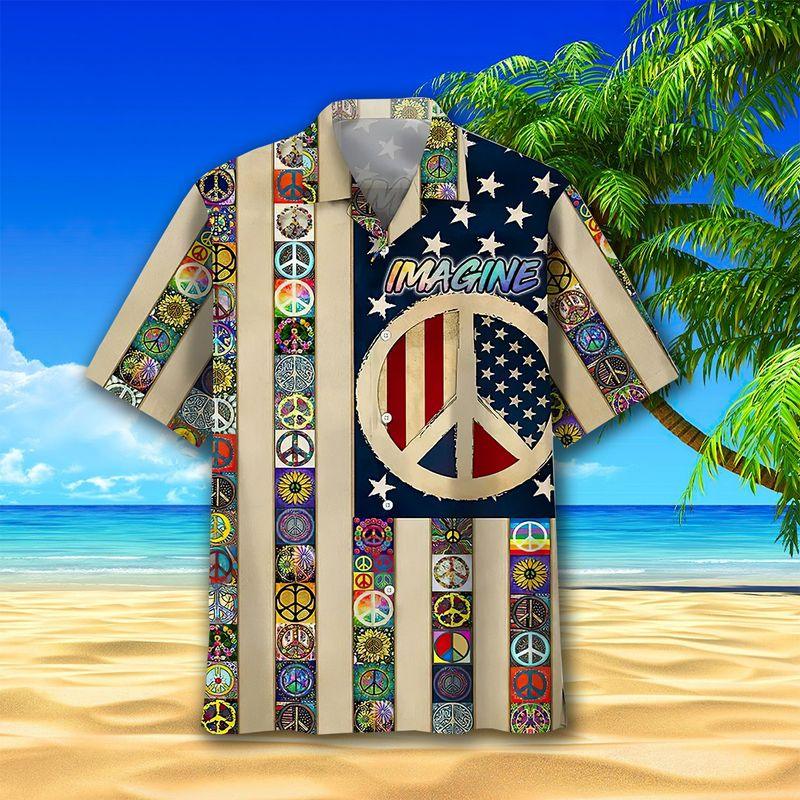 Hippie US Flag Aloha Hawaiian Shirts For Summer, Hippie Peace Pattern Hippie Style Hawaiian Set For Men Women, Best Gift For Friend, Hippie Lovers - Amzanimalsgift