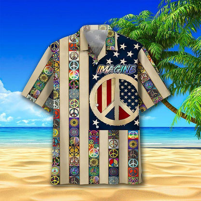 Hippie US Flag Aloha Hawaiian Shirts For Summer, Hippie Peace Pattern Hippie Style Hawaiian Set For Men Women, Best Gift For Friend, Hippie Lovers - Amzanimalsgift