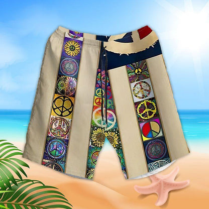 Hippie US Flag Aloha Hawaiian Shirts For Summer, Hippie Peace Pattern Hippie Style Hawaiian Set For Men Women, Best Gift For Friend, Hippie Lovers - Amzanimalsgift