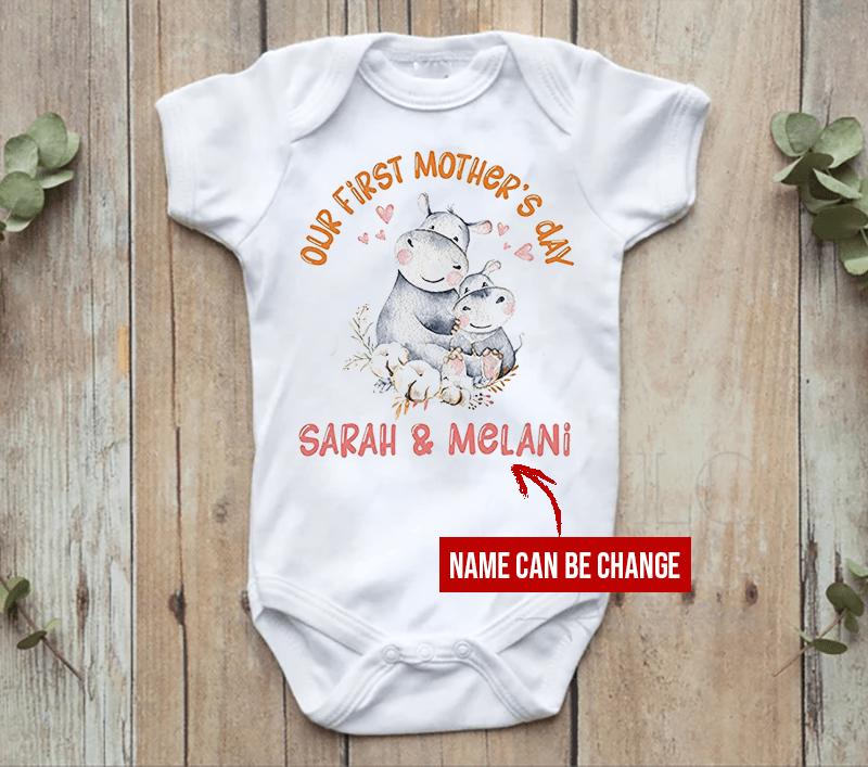 Hippo Baby Onesies, Personalized Mother's Day Matching Tee Gift for Mom and Baby Newborn Onesies - Perfect Gift For Baby, Baby Gift Onesie - Amzanimalsgift