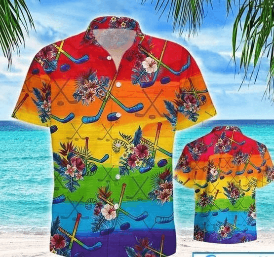Hockey LGBT Aloha Hawaiian Shirts For Summer, Hockey Tropical Colorful Rainbow LGBT Hawaiian Shirts, Pride Gift For Gaymer And Lesbian, Hockey Lovers - Amzanimalsgift