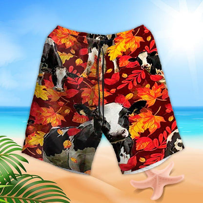 Holstein Friesian Cow Aloha Hawaiian Shirts For Summer, Cattle Autumn Leaf Pattern Hawaiian Set For Men Women, Gift For Friend, Farmer, Thanksgiving - Amzanimalsgift