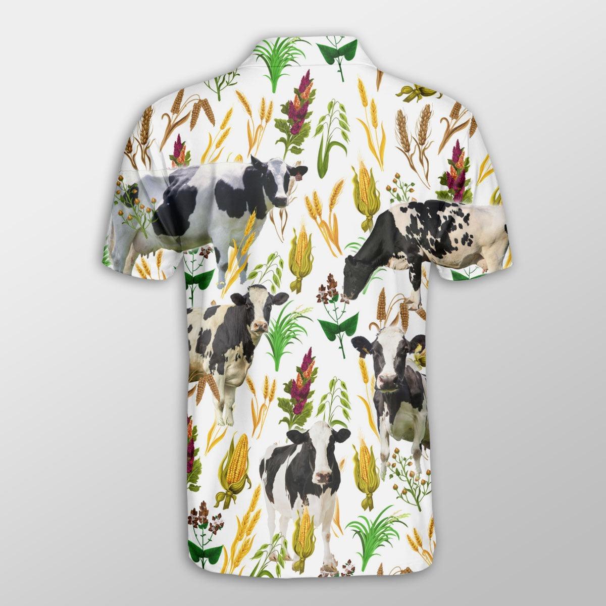 Holstein Men Polo Shirts - Holstein Farm Wheat Pattern Shirt For Men - Perfect Gift For Holstein Lovers, Cattle Lovers - Amzanimalsgift