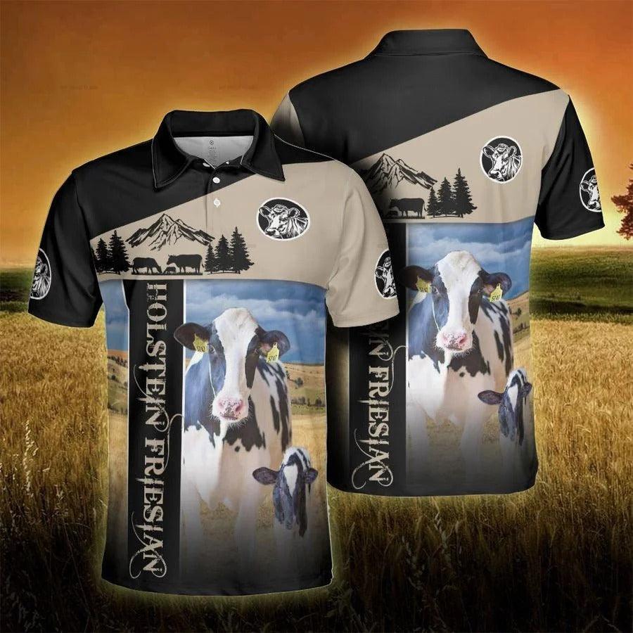 Holstein Men Polo Shirts - Holstein Proud Farmer Shirt For Men - Perfect Gift For Holstein Lovers, Cattle Lovers - Amzanimalsgift