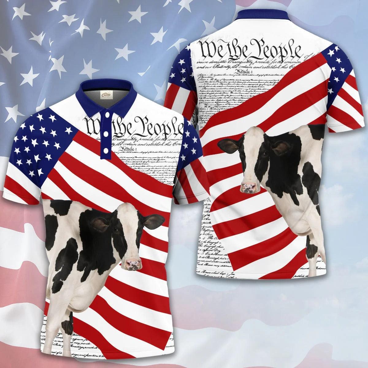 Holstein Men Polo Shirts - Holstein States Of America Polo Shirt For Men - Perfect Gift For Holstein Lovers, Cattle Lovers - Amzanimalsgift