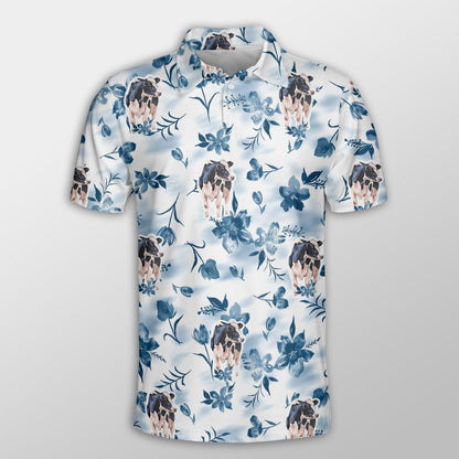 Holstein Men Polo Shirts - Holstein Watercolor Flowers and Leaves Tie Dye Pattern Shirt For Men - Perfect Gift For Holstein Lovers, Cattle Lovers - Amzanimalsgift