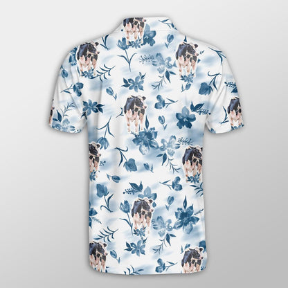 Holstein Men Polo Shirts - Holstein Watercolor Flowers and Leaves Tie Dye Pattern Shirt For Men - Perfect Gift For Holstein Lovers, Cattle Lovers - Amzanimalsgift