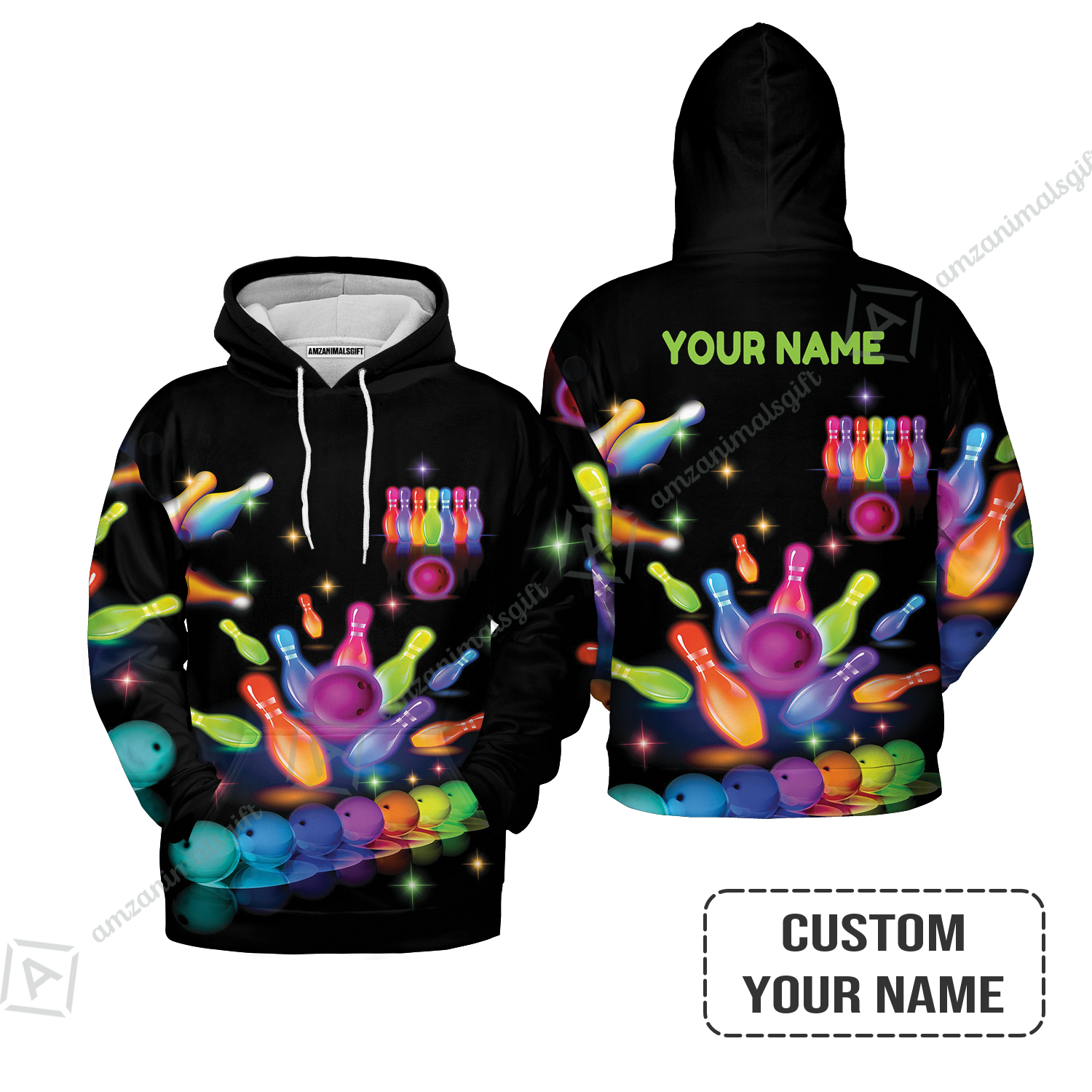 Bowling Hoodie With Customized Name, Colorful Bowling Pattern Hoodie For Men And Women, Perfect Outfits For Bowling Lovers, Bowlers