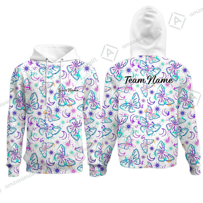 Custom Bowling Jersey Polo Shirt, Butterfly Moon Bowling, Custom Bowling Jersey Team Shirt For Players With Name & Team Name