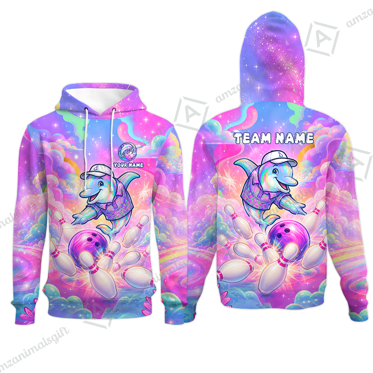 Custom Bowling Jersey Polo Shirt, Dolphin In Galaxy, Custom Bowling Jersey Team Shirt For Players With Name and Team Name