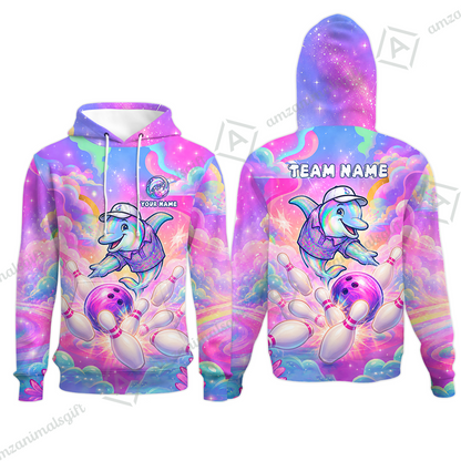 Custom Bowling Jersey Polo Shirt, Dolphin In Galaxy, Custom Bowling Jersey Team Shirt For Players With Name and Team Name