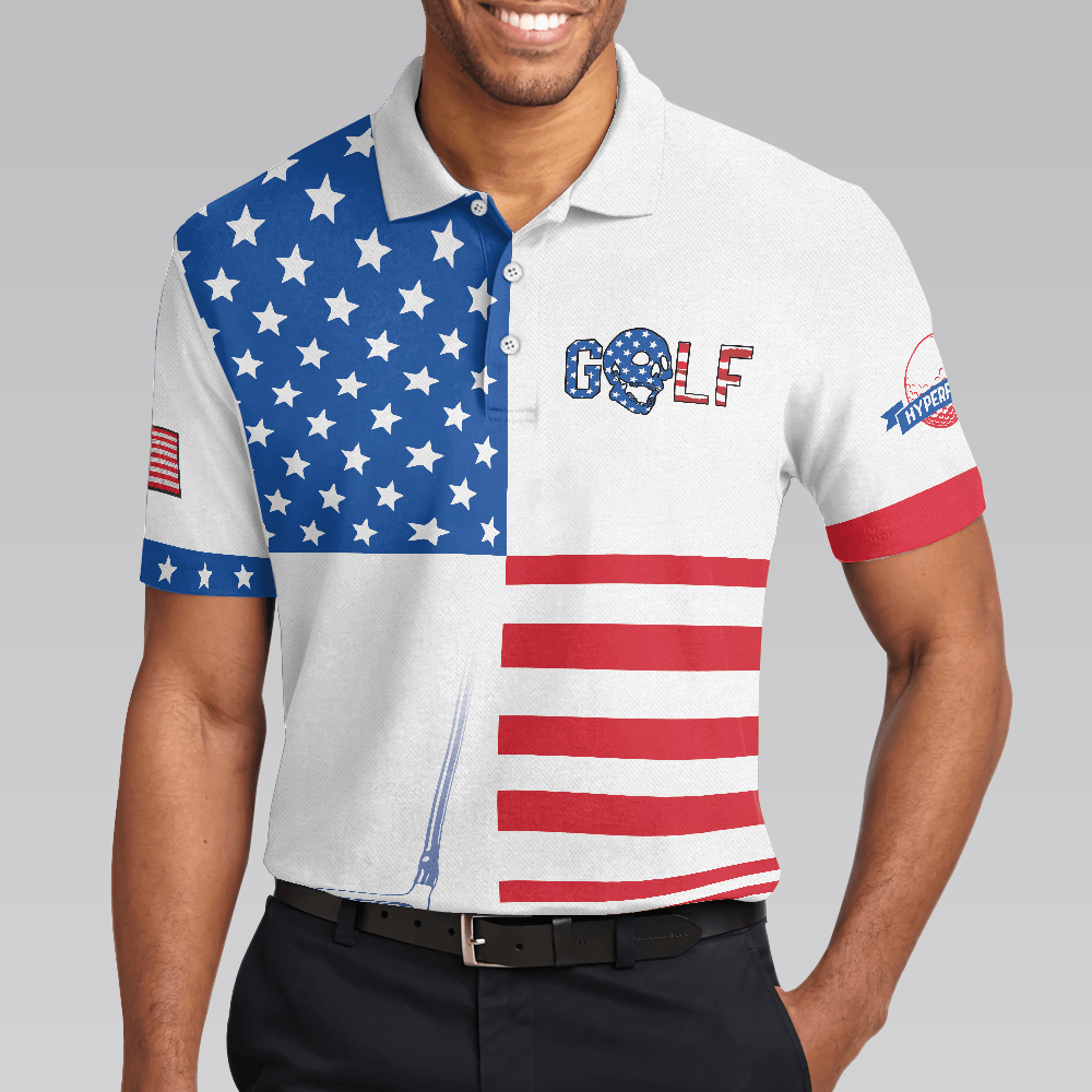 Horizontal Stripes Pattern Short Sleeve Golf Men Polo Shirt, American Flag Polo Shirt, Patriotic Golf Shirt For Men - Amzanimalsgift