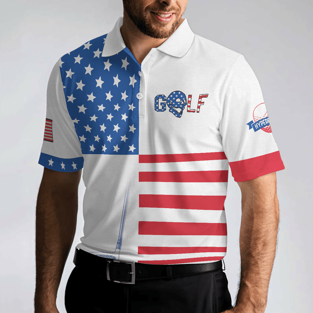 Horizontal Stripes Pattern Short Sleeve Golf Men Polo Shirt, American Flag Polo Shirt, Patriotic Golf Shirt For Men - Amzanimalsgift
