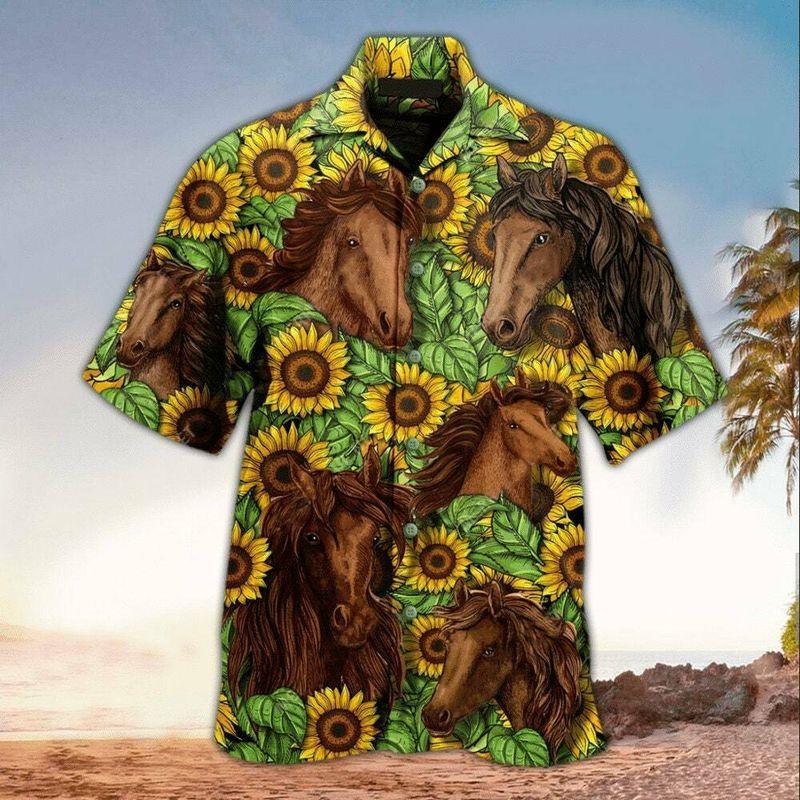 Horse Aloha Hawaiian Shirt - Horse Sunflower Fabric Pattern Hawaiian Shirt, Sunflower Garden Hawaiian Shirt For Men & Women, Horse Lover - Amzanimalsgift