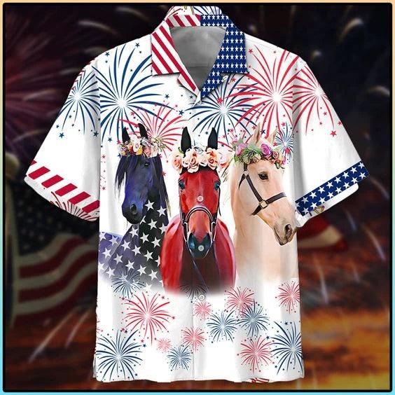 Horse Aloha Hawaiian Shirts For Summer, Happy Independence Day USA Freedom Aloha Hawaiian Shirt For Men Women, Fourth Of July Gift For Horse Lovers - Amzanimalsgift