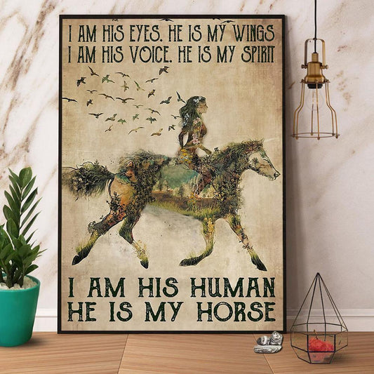 Horse And Human Portrait Canvas - I Am His Human He Is My Horse Vintage Canvas, Perfect Gift For Horse Lover, Nature Lover - Amzanimalsgift