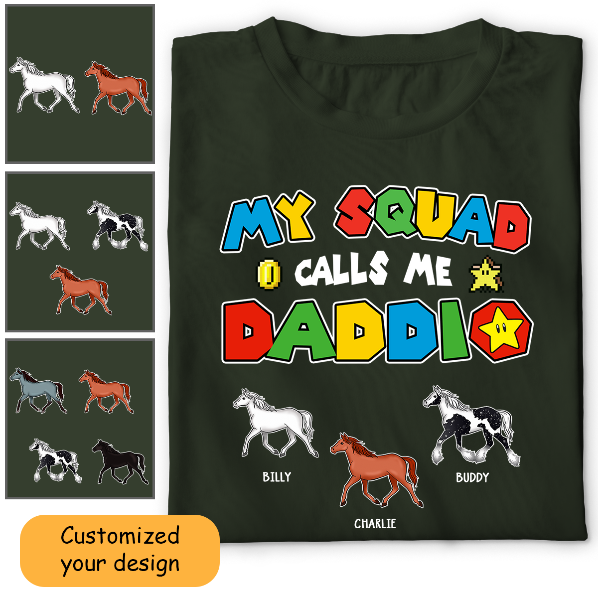 Horse Dad Customized Shirt My Squad Calls Me Daddio For Dad, For Father, Grandpa, Husband, Father's Day Gift For Horse Lovers, Farmers