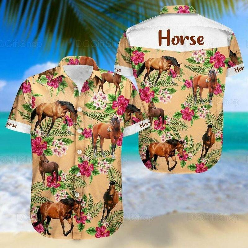 Horse Dog Aloha Hawaiian Shirt - Horse Wild Animal Hawaiian Shirt, Horse Tropical Floral Hawaiian Shirt For Men & Women, Horse Lover - Amzanimalsgift