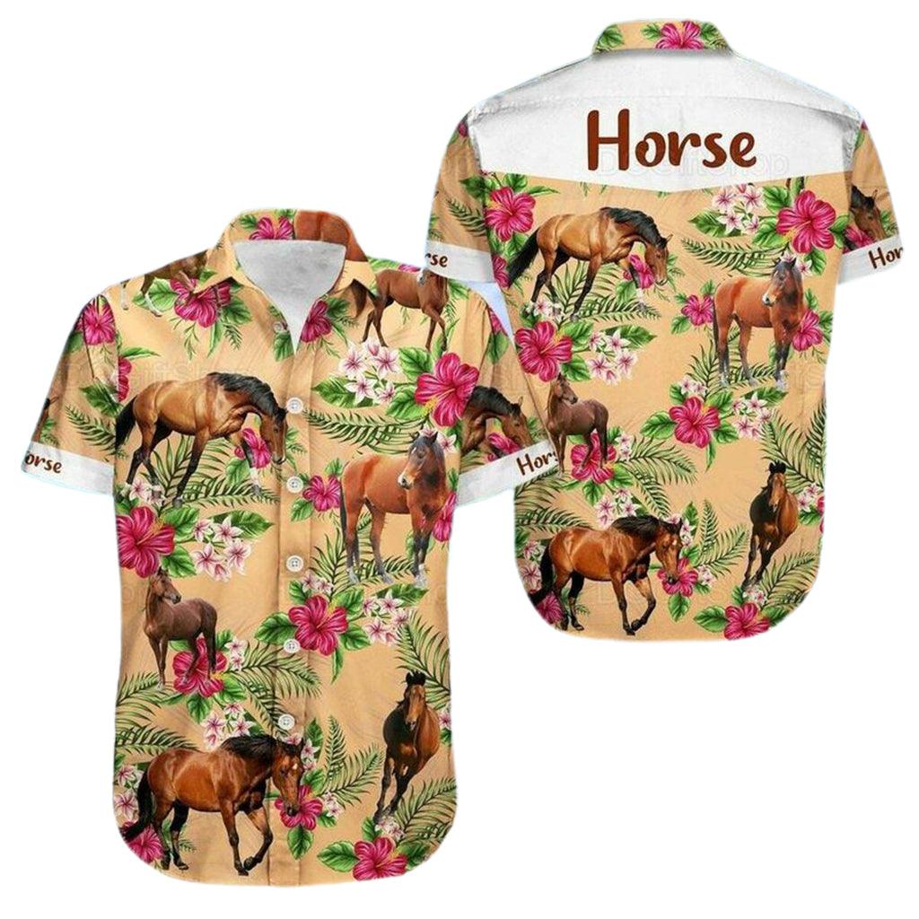 Horse Dog Aloha Hawaiian Shirt - Horse Wild Animal Hawaiian Shirt, Horse Tropical Floral Hawaiian Shirt For Men & Women, Horse Lover - Amzanimalsgift