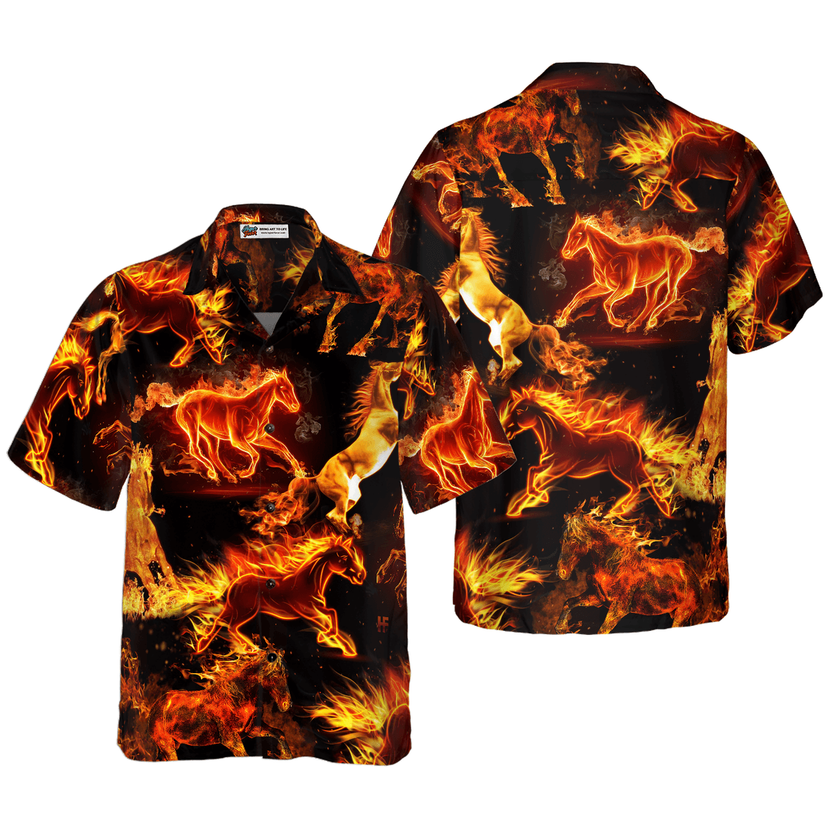 Horse Hawaiian Shirt, Flaming Horses Aloha Shirt For Men - Perfect Gift For Horse Lovers, Husband, Boyfriend, Friend, Family - Amzanimalsgift