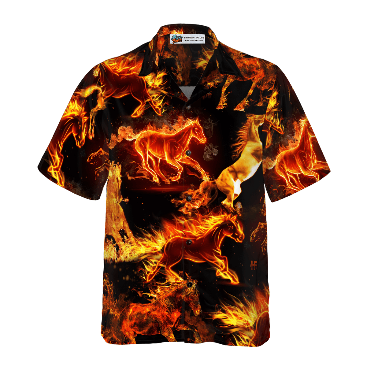 Horse Hawaiian Shirt, Flaming Horses Aloha Shirt For Men - Perfect Gift For Horse Lovers, Husband, Boyfriend, Friend, Family - Amzanimalsgift