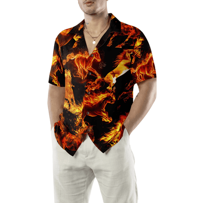 Horse Hawaiian Shirt, Flaming Horses Aloha Shirt For Men - Perfect Gift For Horse Lovers, Husband, Boyfriend, Friend, Family - Amzanimalsgift