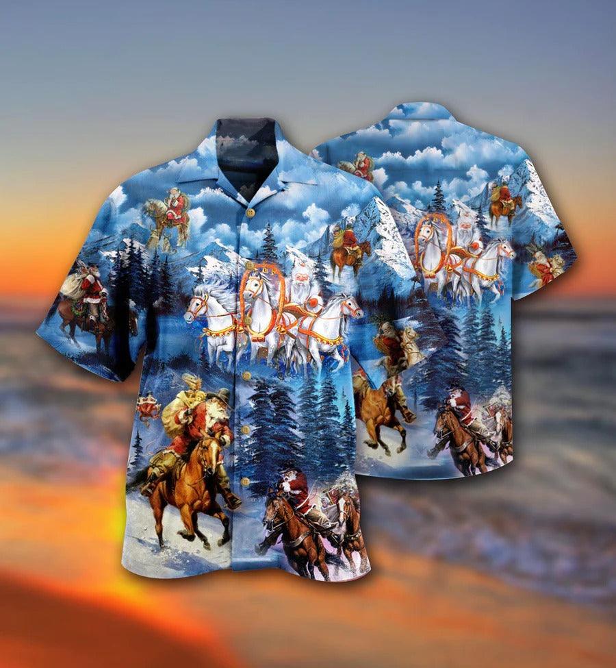 Horse Hawaiian Shirt For Summer - Horse And Santa Love Christmas Hawaiian Shirt - Perfect Gift For Men, Horse Lovers, Christmas Gifts - Amzanimalsgift