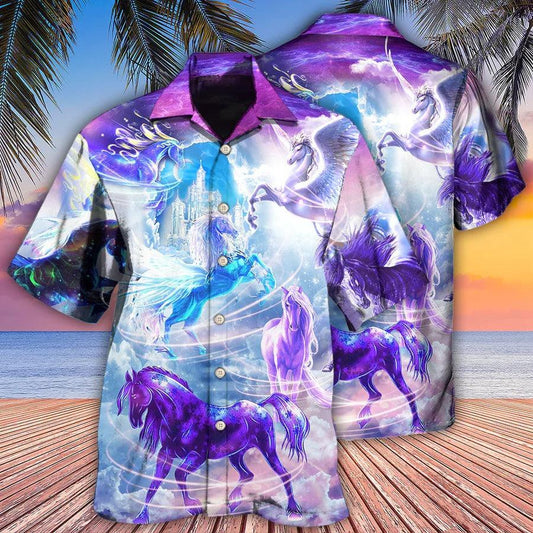 Horse Hawaiian Shirt For Summer - Horse Fly To The Galaxy Hawaiian Shirt - Perfect Gift For Men, Horse Lovers - Amzanimalsgift