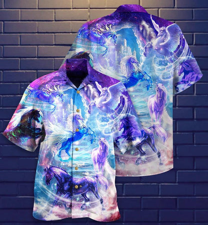 Horse Hawaiian Shirt For Summer - Horse Fly To The Galaxy Hawaiian Shirt - Perfect Gift For Men, Horse Lovers - Amzanimalsgift