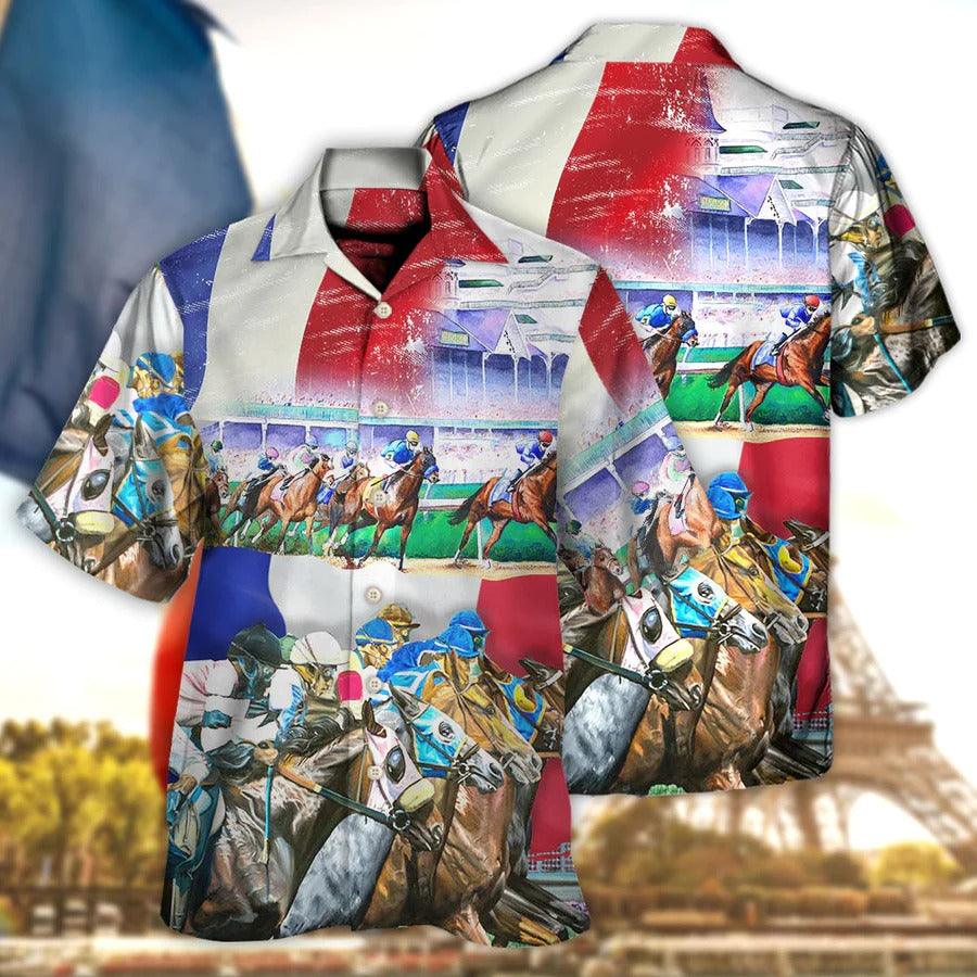 Horse Hawaiian Shirt For Summer - Horse France Horse Racing Amazing Seat Lover Hawaiian Shirt - Perfect Gift For Men, Horse Lovers, Horse Racing Lovers - Amzanimalsgift