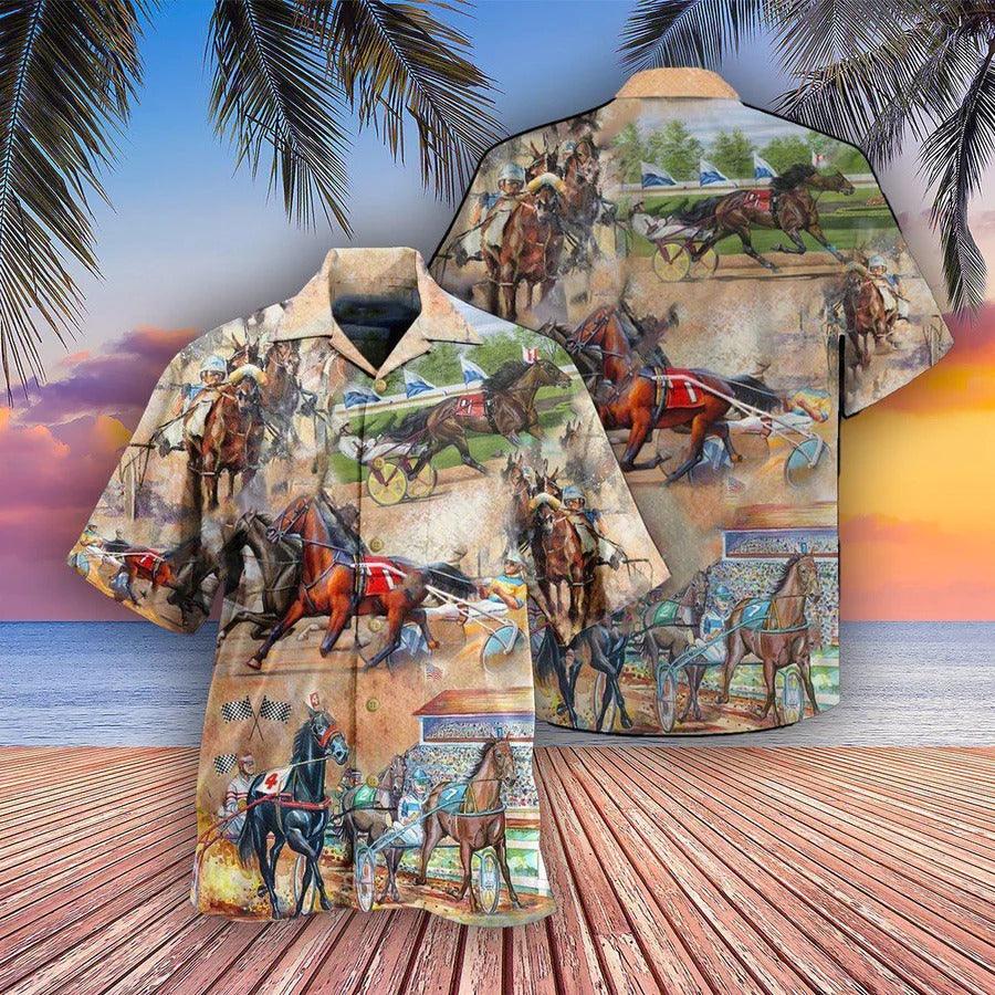Horse Hawaiian Shirt For Summer - Horse Harness Racing On With Passion Hawaiian Shirt - Perfect Gift For Men, Horse Racing Lovers - Amzanimalsgift