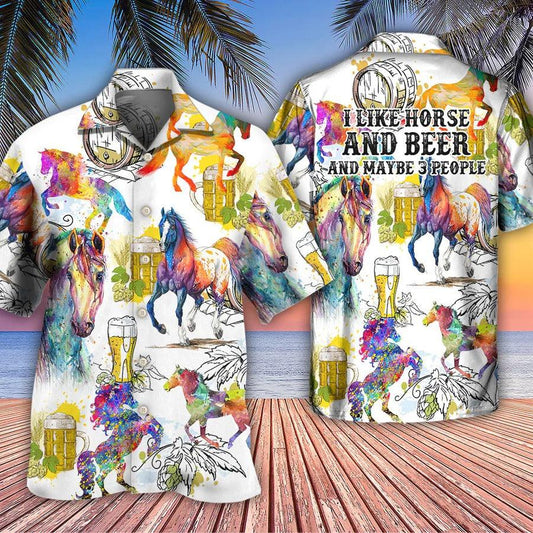 Horse Hawaiian Shirt For Summer - Horse I Like Horse And Beer Hawaiian Shirt - Perfect Gift For Men, Horse Lovers, Beer Lovers - Amzanimalsgift