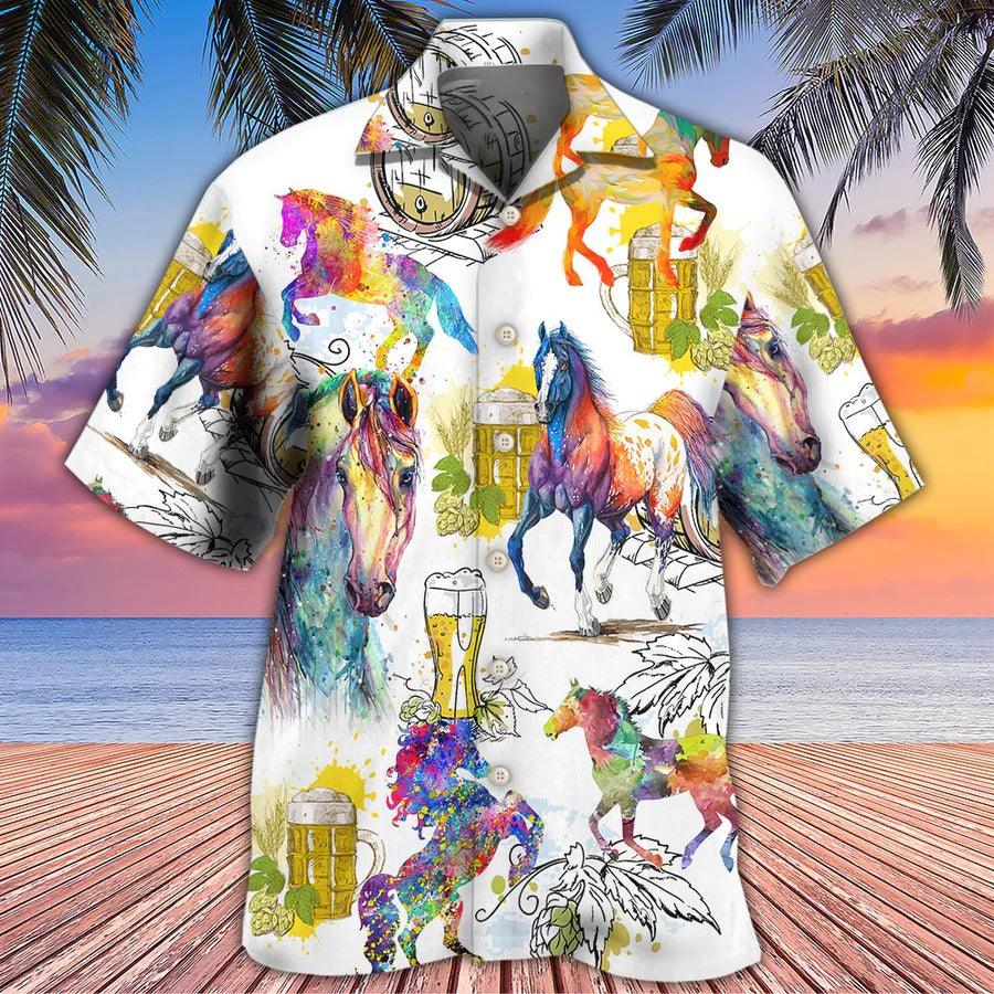 Horse Hawaiian Shirt For Summer - Horse I Like Horse And Beer Hawaiian Shirt - Perfect Gift For Men, Horse Lovers, Beer Lovers - Amzanimalsgift