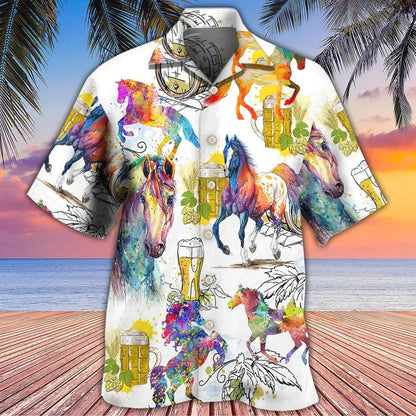 Horse Hawaiian Shirt For Summer - Horse I Like Horse And Beer Hawaiian Shirt - Perfect Gift For Men, Horse Lovers, Beer Lovers - Amzanimalsgift