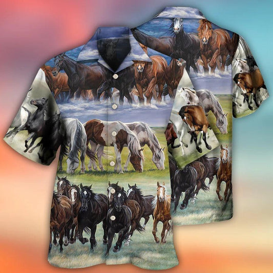 Horse Hawaiian Shirt For Summer - Horse In The Meadow Hawaiian Shirt - Perfect Gift For Men, Horse Lovers - Amzanimalsgift