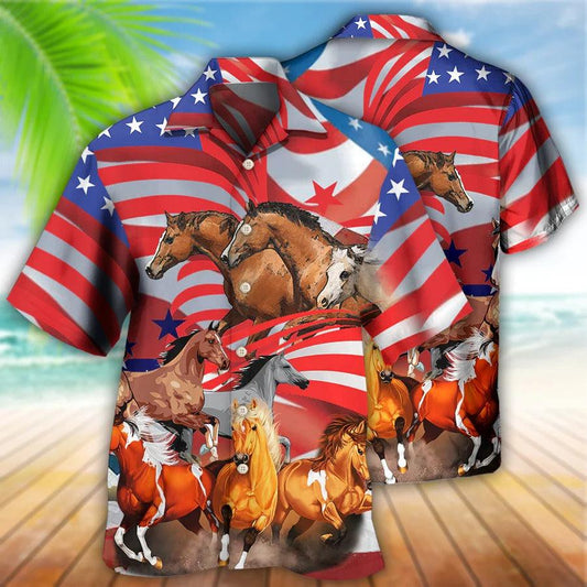 Horse Hawaiian Shirt For Summer - Horse Independence Day American Flag Hawaiian Shirt - Perfect Gift For Men, Horse Lovers - Amzanimalsgift