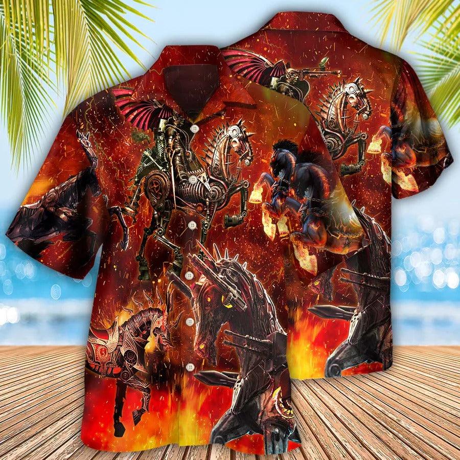 Horse Hawaiian Shirt For Summer - Horse Knight Horse Armor Hawaiian Shirt, Fire Mechanical Horse Hawaiian Shirt - Perfect Gift For Men, Horse Lovers - Amzanimalsgift