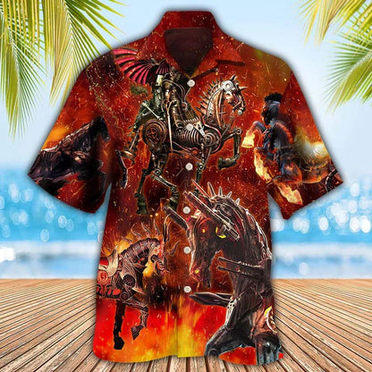Horse Hawaiian Shirt For Summer - Horse Knight Horse Armor Hawaiian Shirt, Fire Mechanical Horse Hawaiian Shirt - Perfect Gift For Men, Horse Lovers - Amzanimalsgift