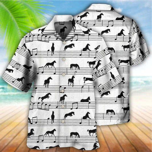 Horse Hawaiian Shirt For Summer - Horse Music Notes Hawaiian Shirt - Perfect Gift For Men, Horse Racing Lovers - Amzanimalsgift