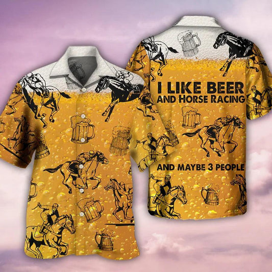 Horse Hawaiian Shirt For Summer - Horse Racing And Beer Hawaiian Shirt - I Like Beer And Horse Racing - Perfect Gift For Men, Horse Racing Lovers - Amzanimalsgift