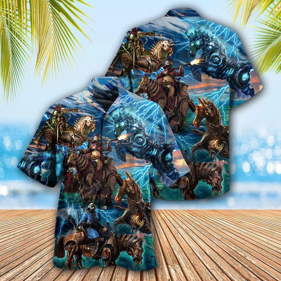 Horse Hawaiian Shirt For Summer - Horse Steampunk Mechanical Hawaiian Shirt, Thunder Horse Hawaiian Shirt - Perfect Gift For Men, Horse Racing Lovers - Amzanimalsgift