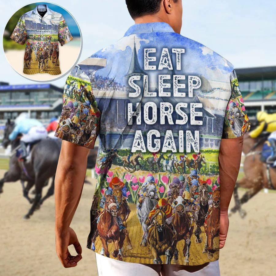 Horse Hawaiian Shirt For Summer - Horseback Riding Eat Sleep Horse Again Hawaiian Shirt - Perfect Gift For Men, Horse Racing Lovers - Amzanimalsgift